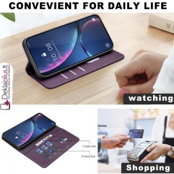Dirbtinės odos atverčiamas dėklas su skyreliais - violetinis (Xiaomi Redmi Note 17 4G/5G) Dirbtinės odos atverčiamas dėklas su skyreliais - violetinis (Xiaomi Redmi Note 17 4G/5G)